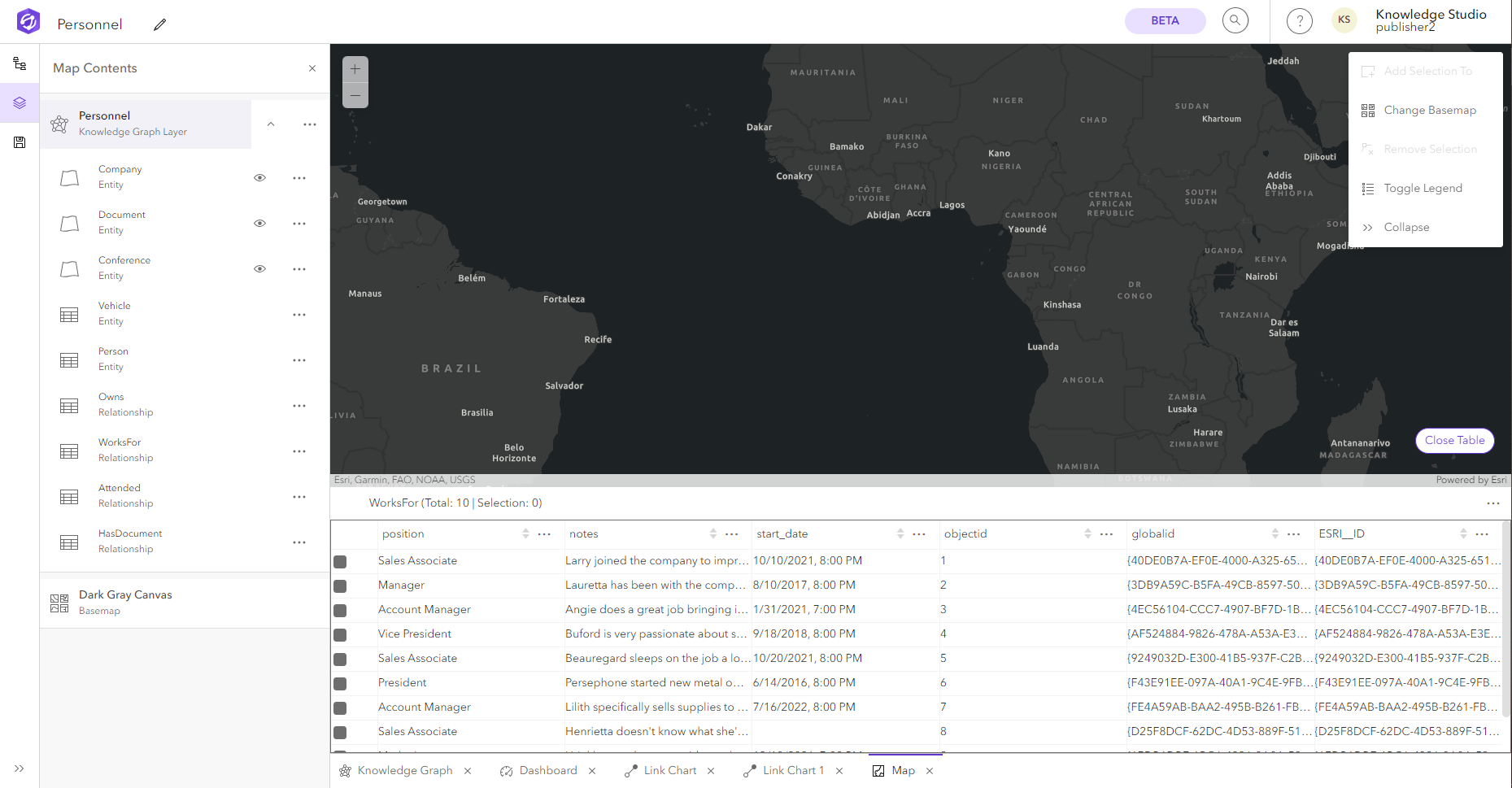 Map with table open